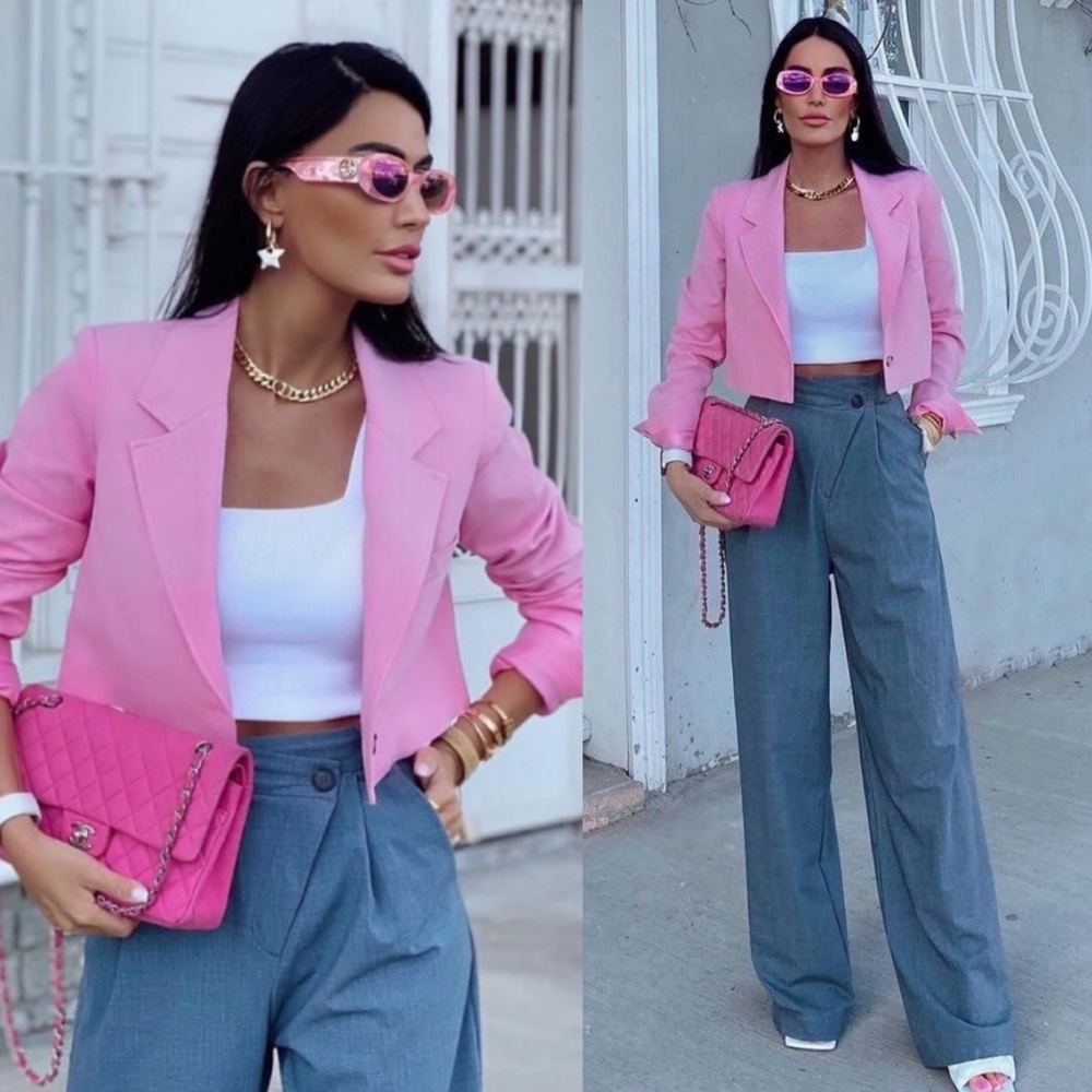 Zara Topstitched Cropped Blazer Bubblegum Pink Blogger Favorite NWT